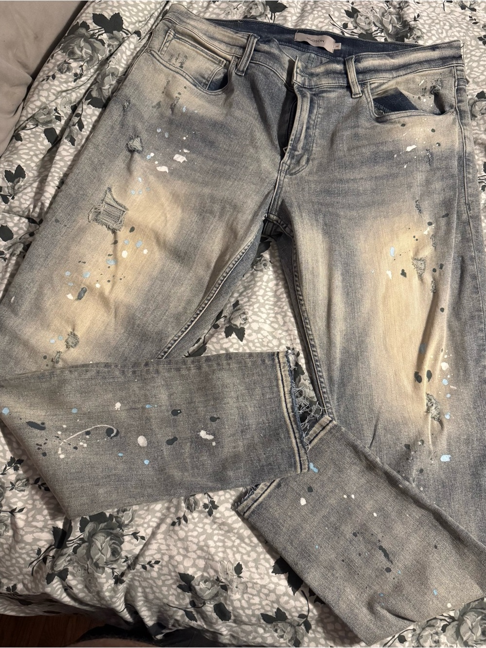 Hudson Jeans Women's Skinny Paint-Splatter Light Blue Denim